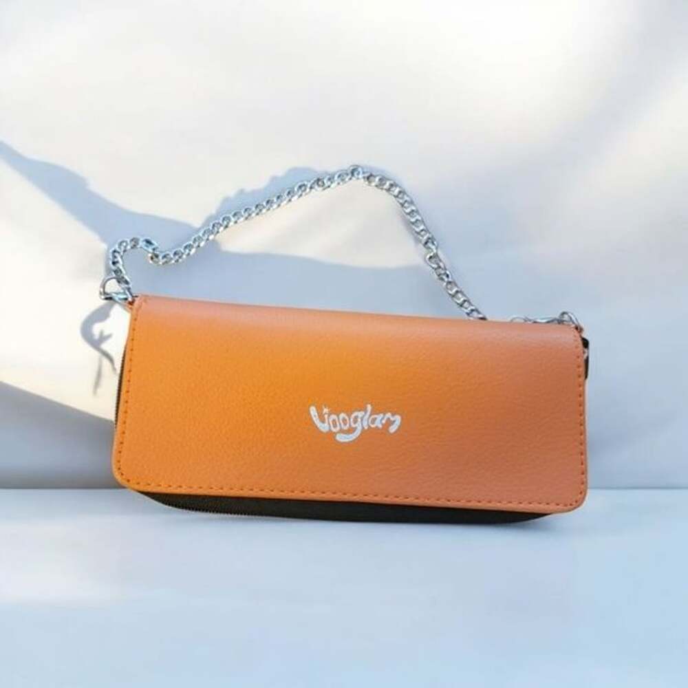 Glam Orange Clutch with Sleek Wristlet Design